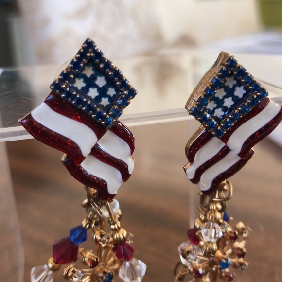 Vintage Lunch at the Ritz patriotic pierced fireworks earrings - Picture 2 of 15